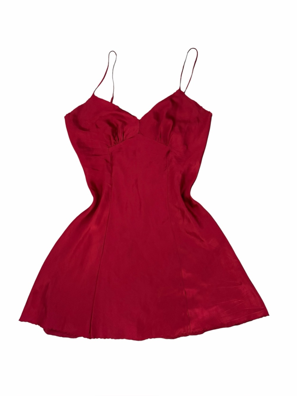 Vintage Victoria's Secret 100% Silk Red Slip Dress M Lettuce Hem 90s Y2K